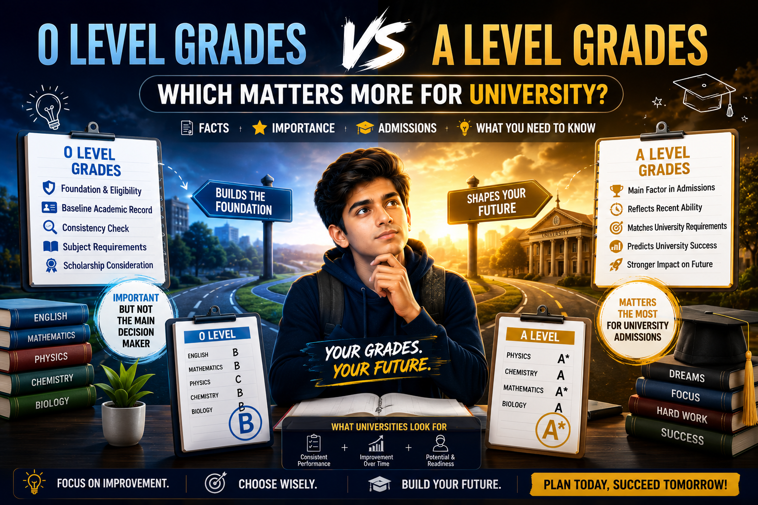 Comparison of O Level and A Level grades for university admissions